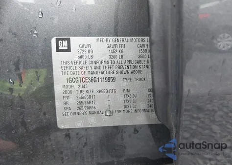 2016 Chevrolet Colorado Lt from USA, damaged, VIN 1GCGTCE36G1119959